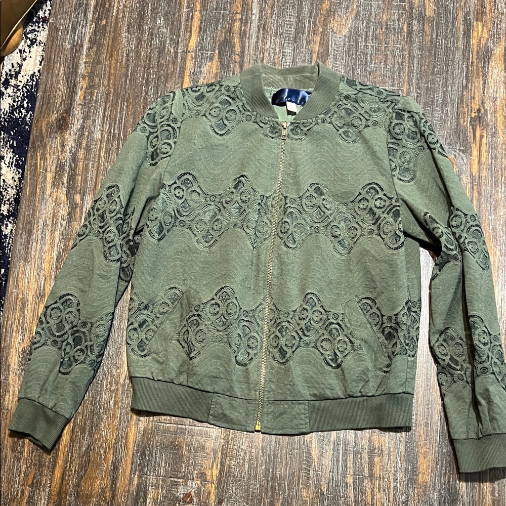 Blue Rain Green Lace Bomber Jacket